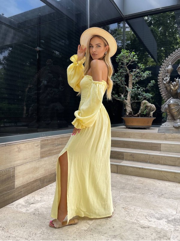 Довга муслінова сукня жовтого кольору 31987