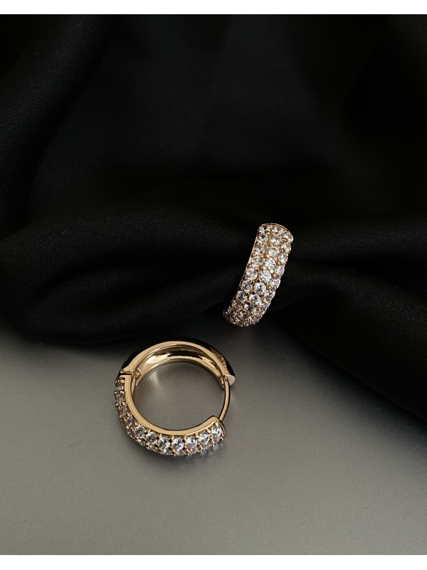 Сережки каблучки з камінцями круглий замок золотого кольору 32016