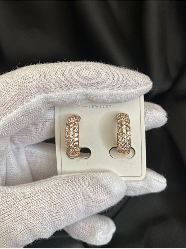 Сережки каблучки з камінцями круглий замок золотого кольору 32016