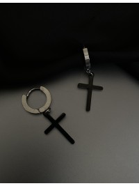 Сережки Хрестики круглий замок чорного кольору 32019