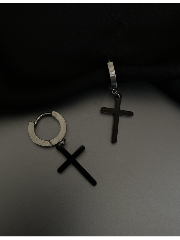 Сережки Хрестики круглий замок чорного кольору 32019