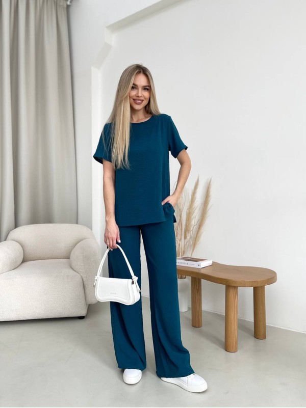 Жіночий прогулянковий костюм кольору морської хвилі 32025