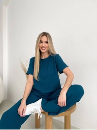 Жіночий прогулянковий костюм кольору морської хвилі 32025