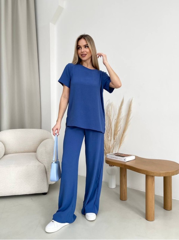 Жіночий прогулянковий костюм синього кольору 32035