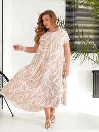 Легка сукня максі вільного крою з поясом бежевого кольору 32045