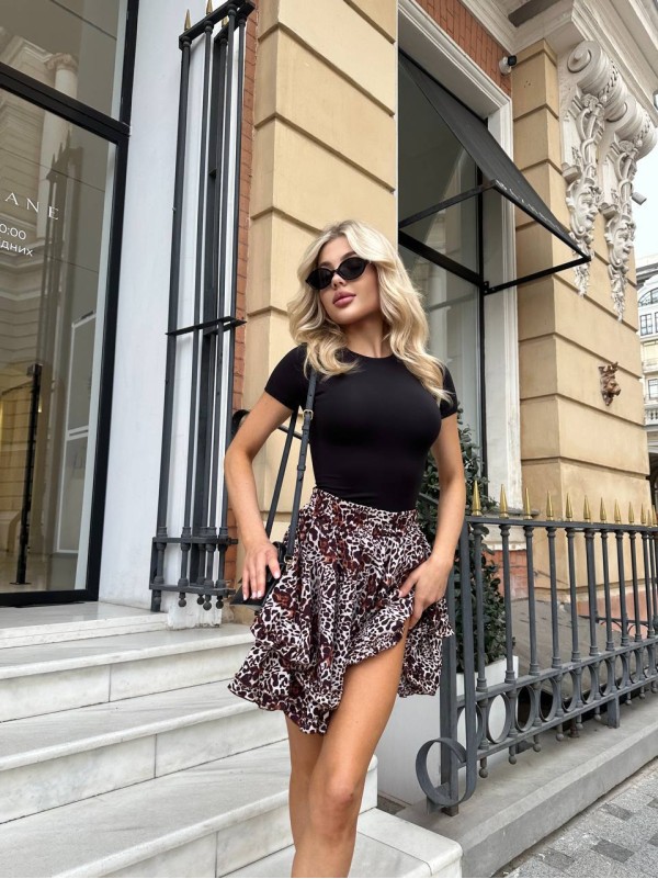 Повітряна спідниця міні коричневого кольору 32048