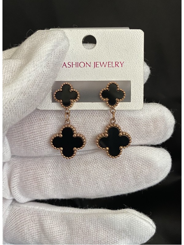 Сережки "Конюшина" штифтовий замок золотого кольору 32083