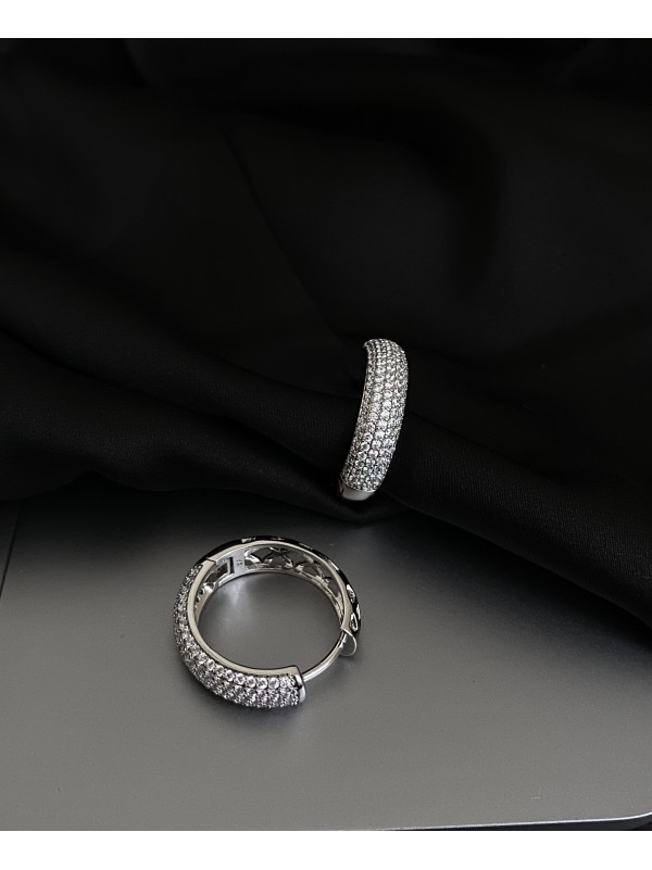 Сережки з камінчиками замок - кільце срібного кольору 32084