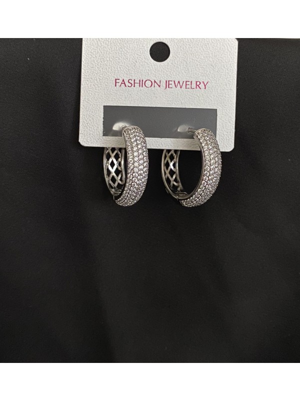 Сережки з камінчиками замок - кільце срібного кольору 32084