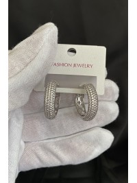 Сережки з камінчиками замок - кільце срібного кольору 32084