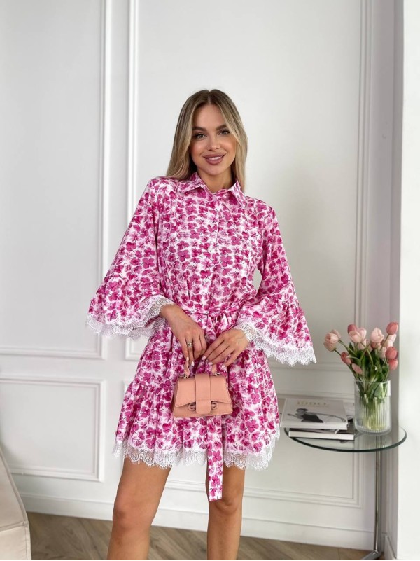 Легка сукня з мереживом малинового кольору 32087