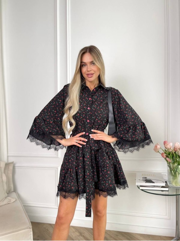 Легка сукня з мереживом в квiтку чорного кольору 32091