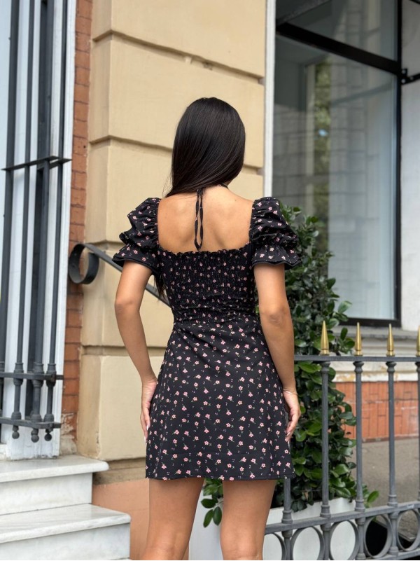 Коротка сукня з розрізом чорного кольору 32093