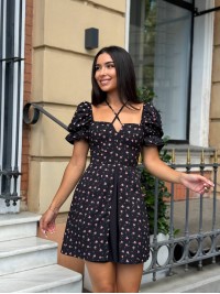 Коротка сукня з розрізом чорного кольору 32093