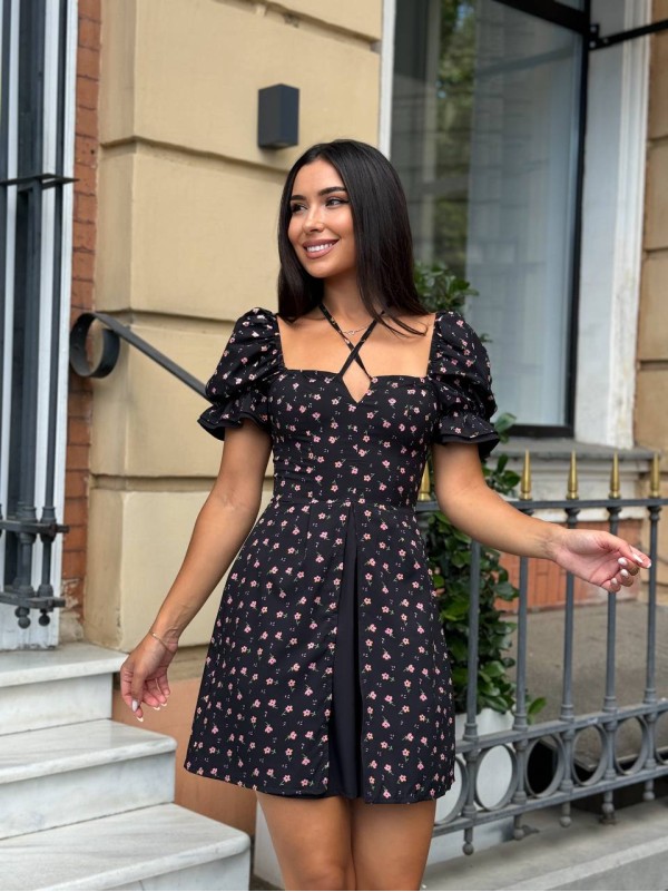 Коротка сукня з розрізом чорного кольору 32093