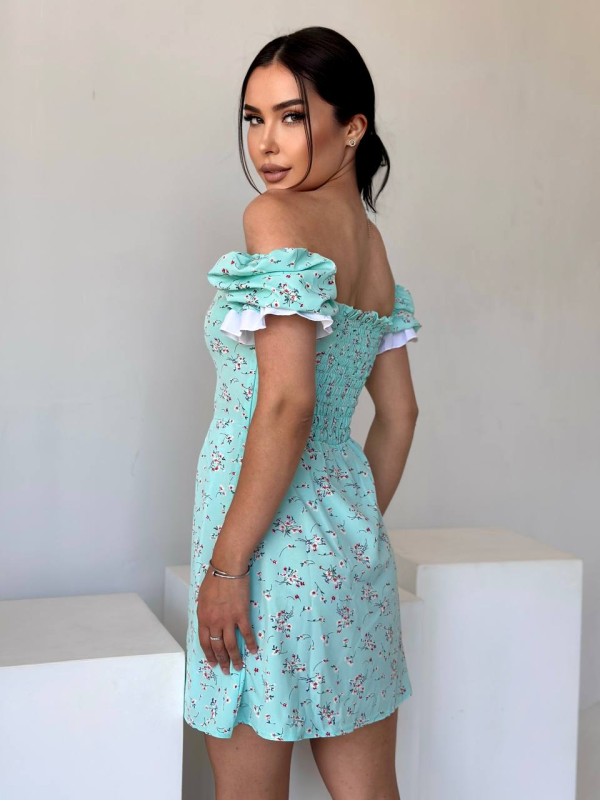 Коротка сукня з розрізом бiрюзового кольору 32098