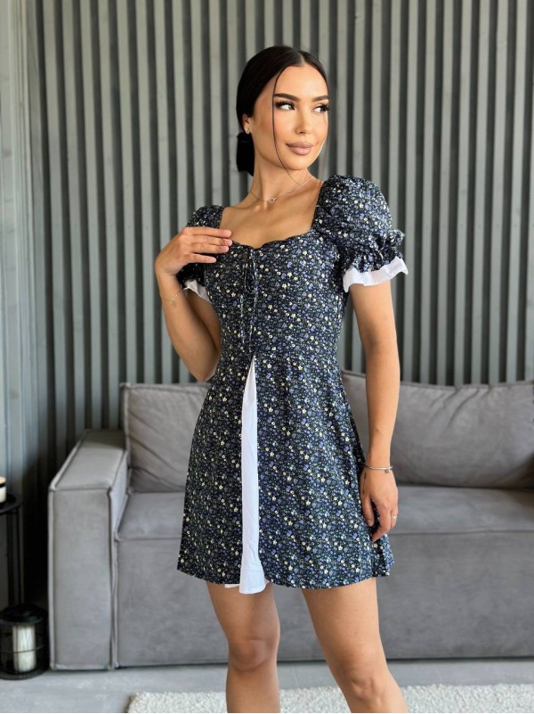 Коротка сукня з розрізом чорно-бiлого кольору 32099