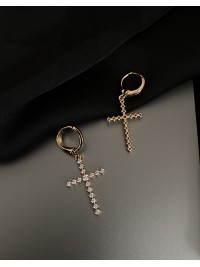 Сережки хрестики з камінцями круглий замок золотого кольору 32119