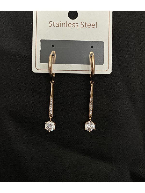 Сережки підвіски з камінцями англійський замок золотого кольору 32120