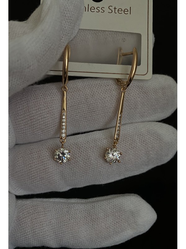 Сережки підвіски з камінцями англійський замок золотого кольору 32120