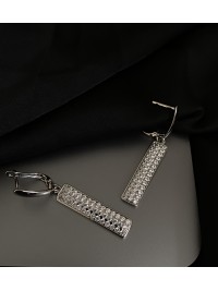 Циліндричні сережки з камінцями англійський замок срібного кольору 32121