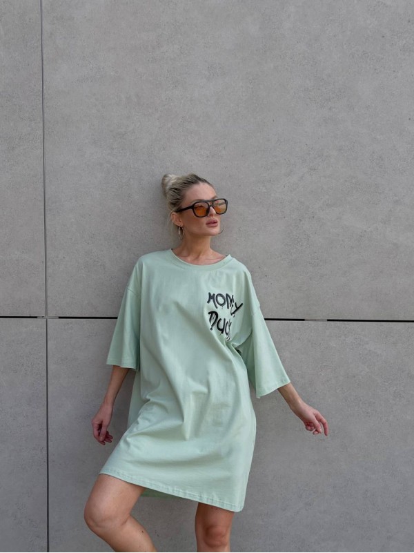 Легка сукня-футболка з малюнком фiсташкового кольору 32124