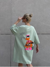Легка сукня-футболка з малюнком фiсташкового кольору 32124