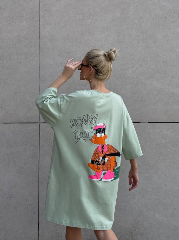 Легка сукня-футболка з малюнком фiсташкового кольору 32124