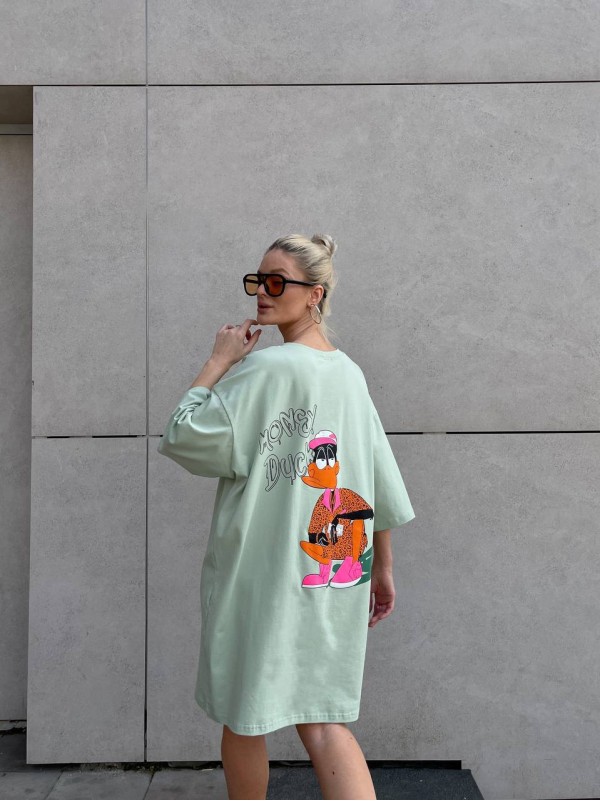 Легка сукня-футболка з малюнком фiсташкового кольору 32124