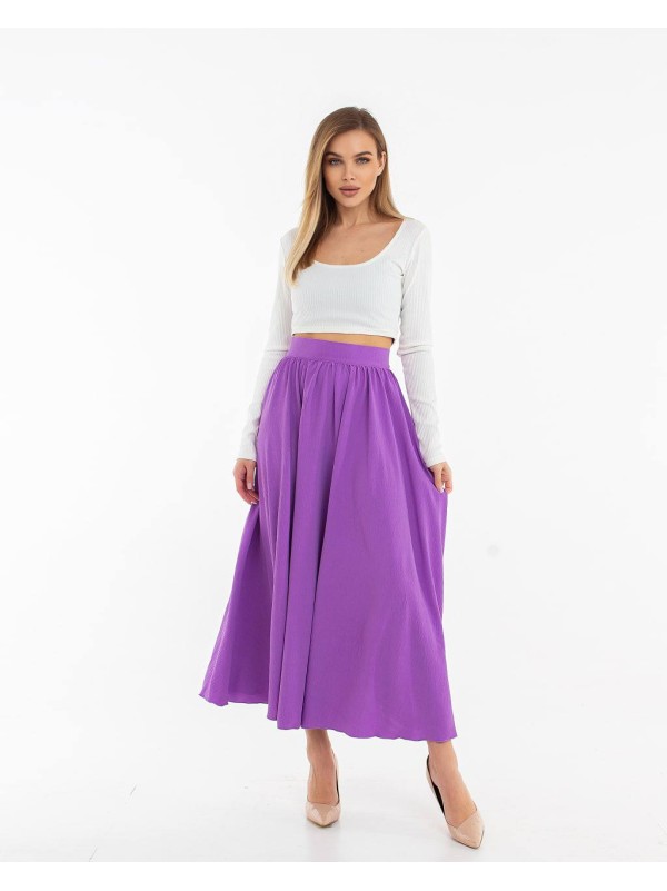 Жіноча легка спідниця міді фіолетового кольору 32130