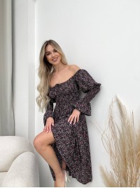 Легка сукня міді у дрiбну квітку чорного кольору 32144