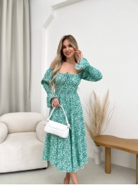 Легка сукня міді у дрiбну квітку зеленого кольору 32145