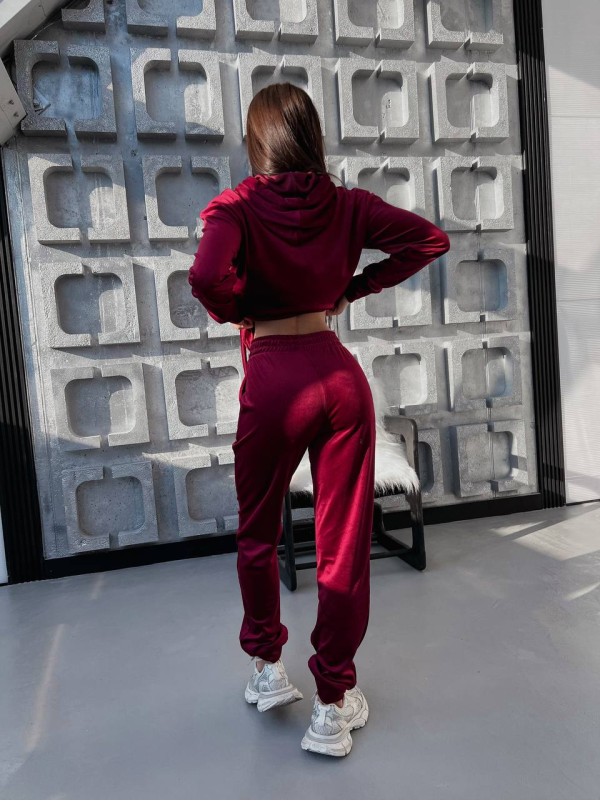 Спортивний велюровий костюм бордового кольору 32189