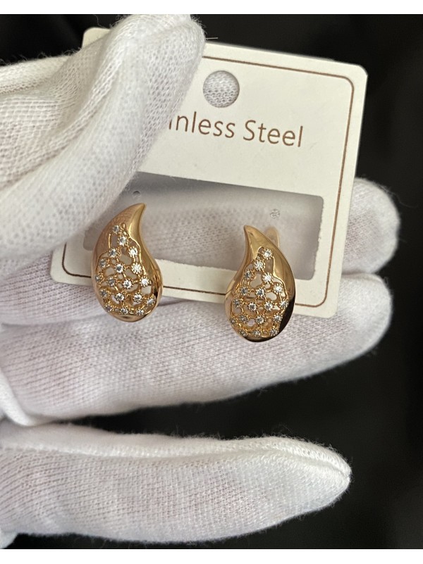 Сережки "Кристальні сльози" англійський замок золотого кольору 32210