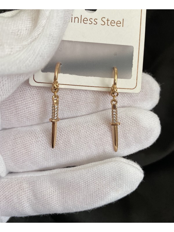 Сережки ножі круглий замок золотого кольору 32212