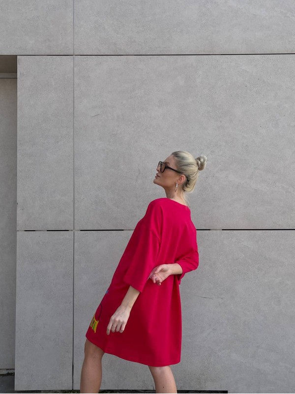 Бавовняна сукня-футболка з малюнком червоного кольору 32215