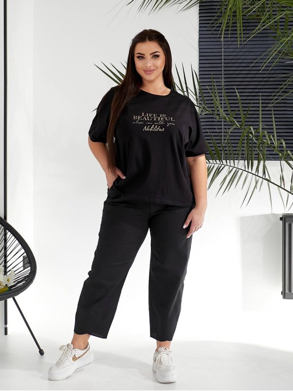 Жіночий костюм брюки+футболка чорного кольору 32221