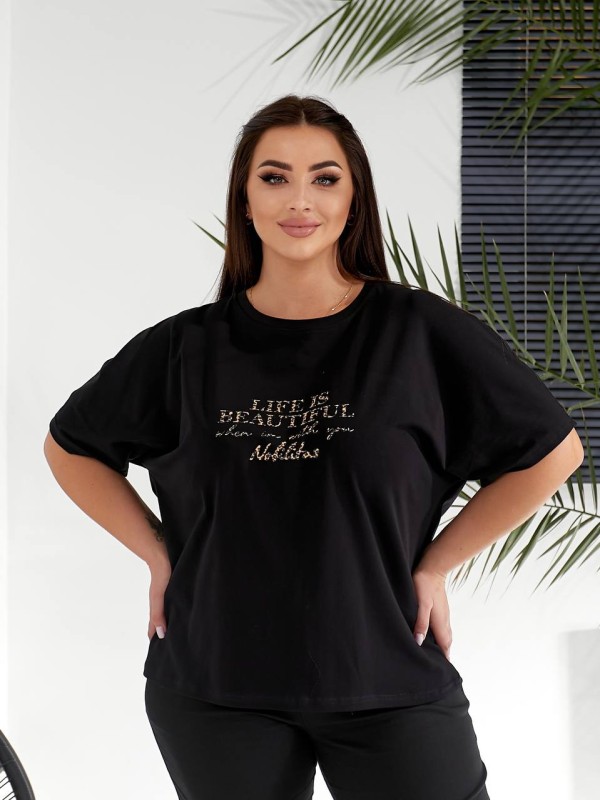 Жіночий костюм брюки+футболка чорного кольору 32221