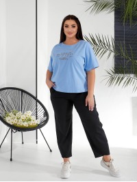 Жіночий костюм брюки+футболка блакитного кольору 32223