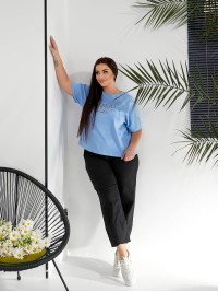 Жіночий костюм брюки+футболка блакитного кольору 32223