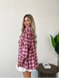 Жіноча фланелева сорочка в клітинку пудрового кольору 32246