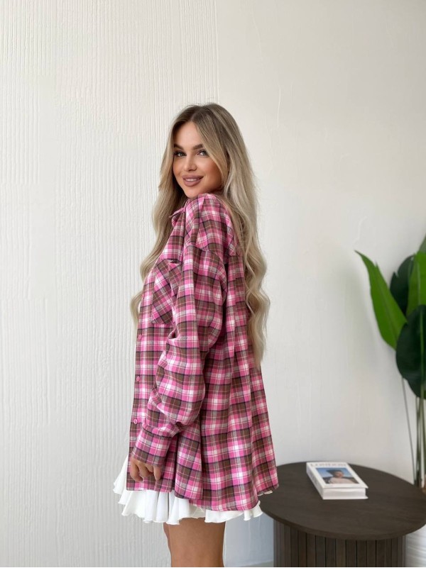 Жіноча фланелева сорочка в клітинку пудрового кольору 32246