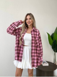 Жіноча фланелева сорочка в клітинку пудрового кольору 32246