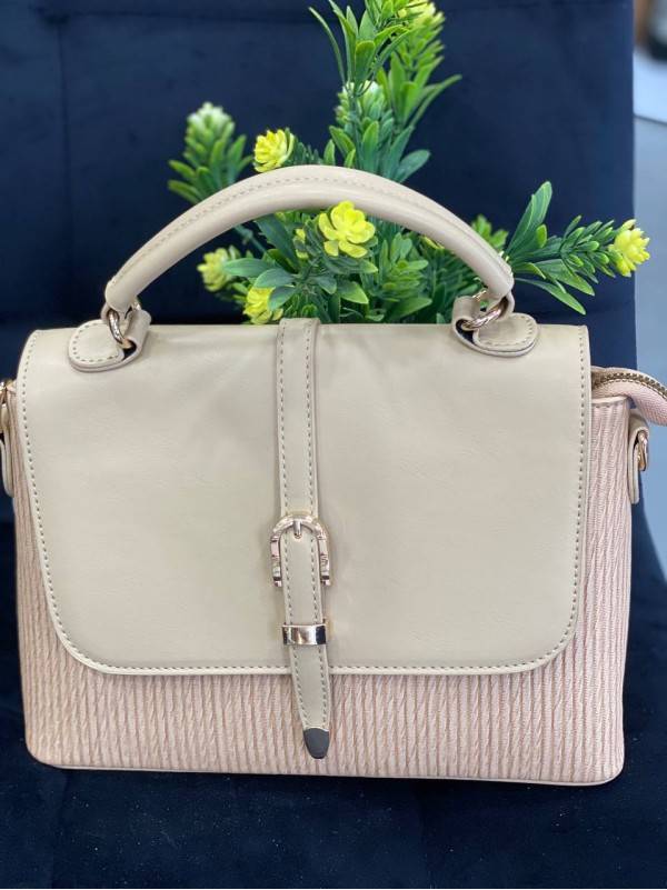 Жіноча комбiнована сумка з еко-шкіри пудрового кольору 32254