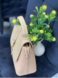 Жіноча комбiнована сумка з еко-шкіри пудрового кольору 32254