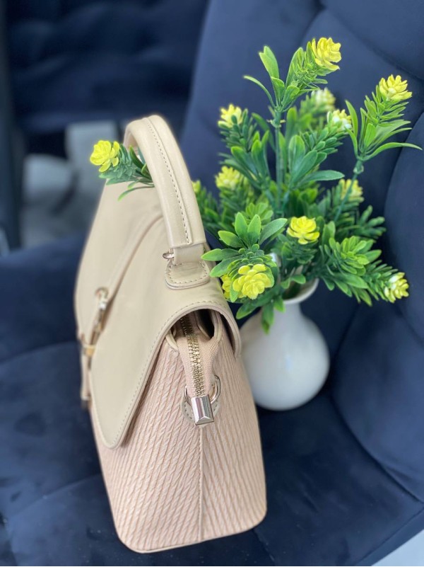 Жіноча комбiнована сумка з еко-шкіри пудрового кольору 32254