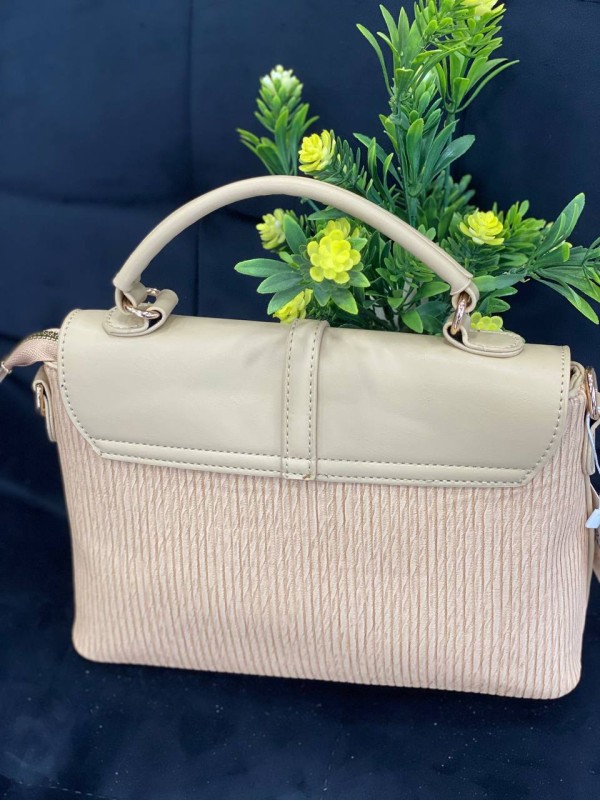 Жіноча комбiнована сумка з еко-шкіри пудрового кольору 32254