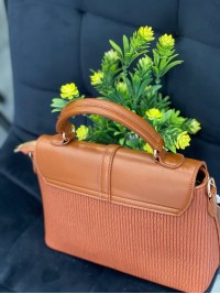 Жіноча комбiнована сумка з еко-шкіри коричневого кольору 32256