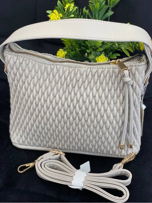 Жіноча сумка на плече із жатої еко-шкіри сiрого кольору 32264