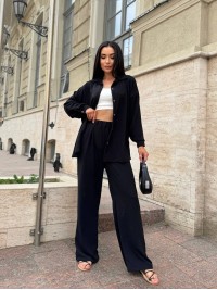 Жіночий легкий прогулянковий костюм чорного кольору 32277